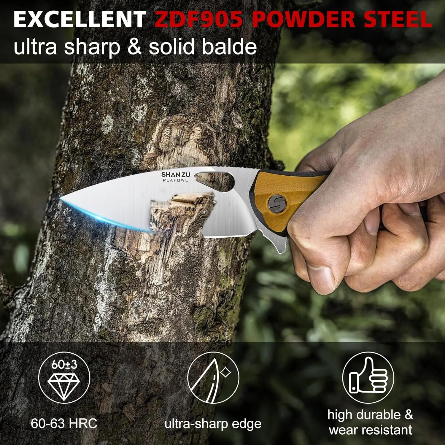 SHAN ZU Pocket Knife 3.2 in, Powder Steel Blade EDC Folding Knife for Men & Women, Utility Survival Knife with G10 Handle & Pocket Clip for Camping Fishing Hiking Hunting - Tan
