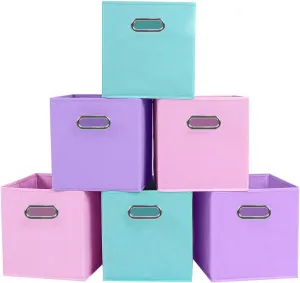 ShellKingdom Storage Bins, Foldable Fabric Storage Cubes And Cloth Storage Organizer Drawer with Metal Handle For Closet And Toys Storage, 11 X 10.5 X 10.5 INCH, 6 Pack (Lavender Light Blue Pink)