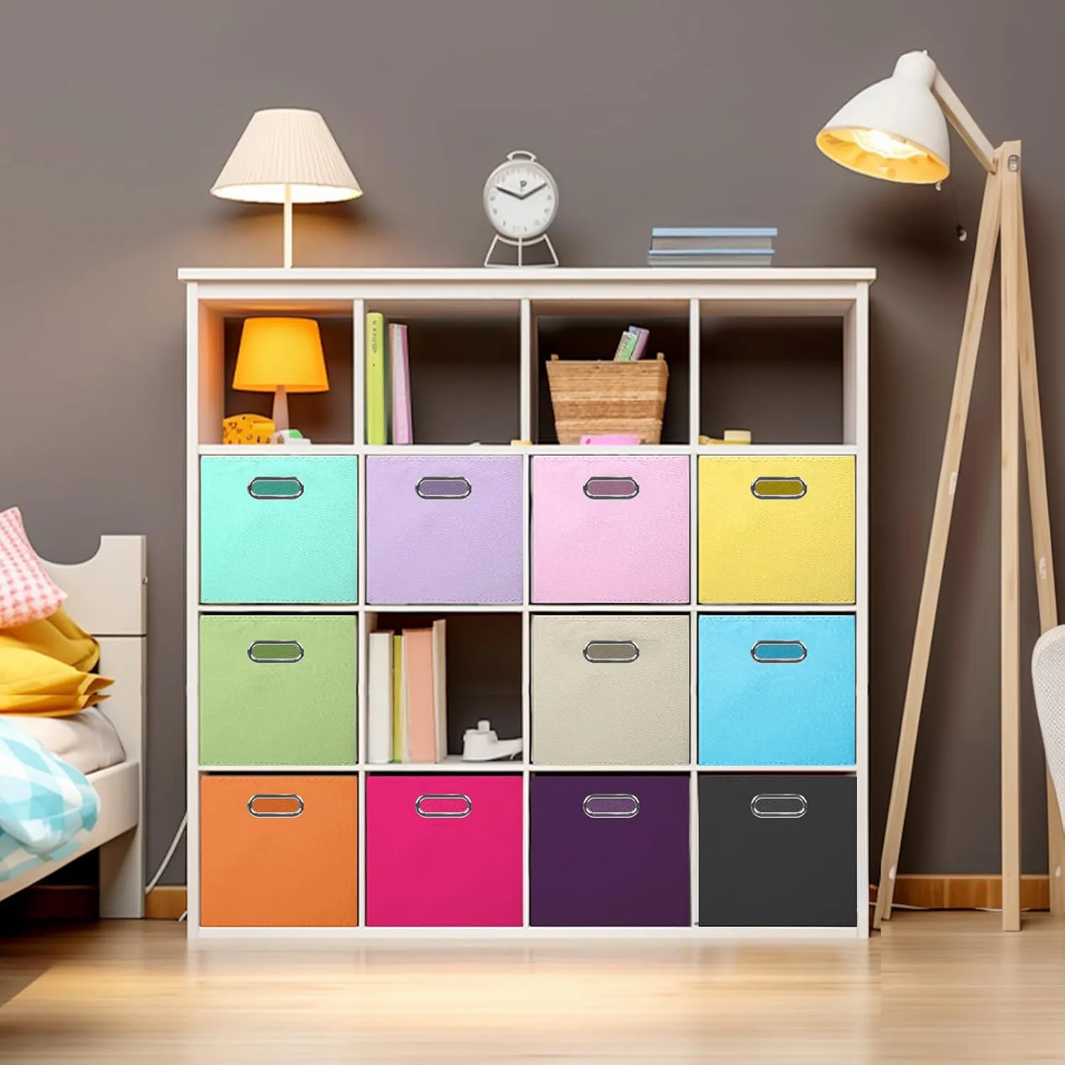 ShellKingdom Storage Bins, Foldable Fabric Storage Cubes And Cloth Storage Organizer Drawer with Metal Handle For Closet And Toys Storage, 11 X 10.5 X 10.5 INCH, 6 Pack (Lavender Light Blue Pink)