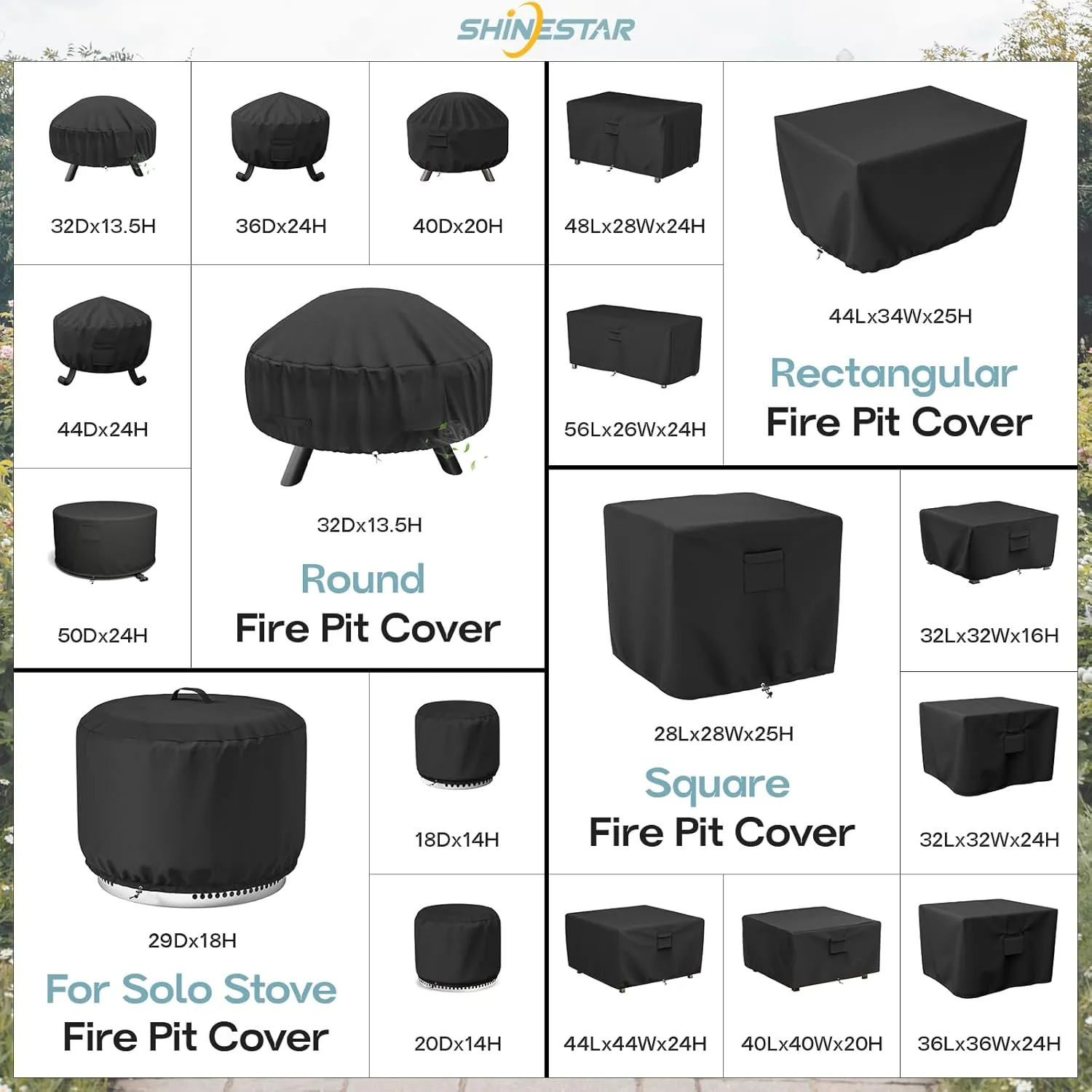 SHINESTAR Square Fire Pit Cover, Fits for 41-44 Inch Gas Fire Table, Waterproof and Windproof, 44 x 44 x 24 Inches, Black