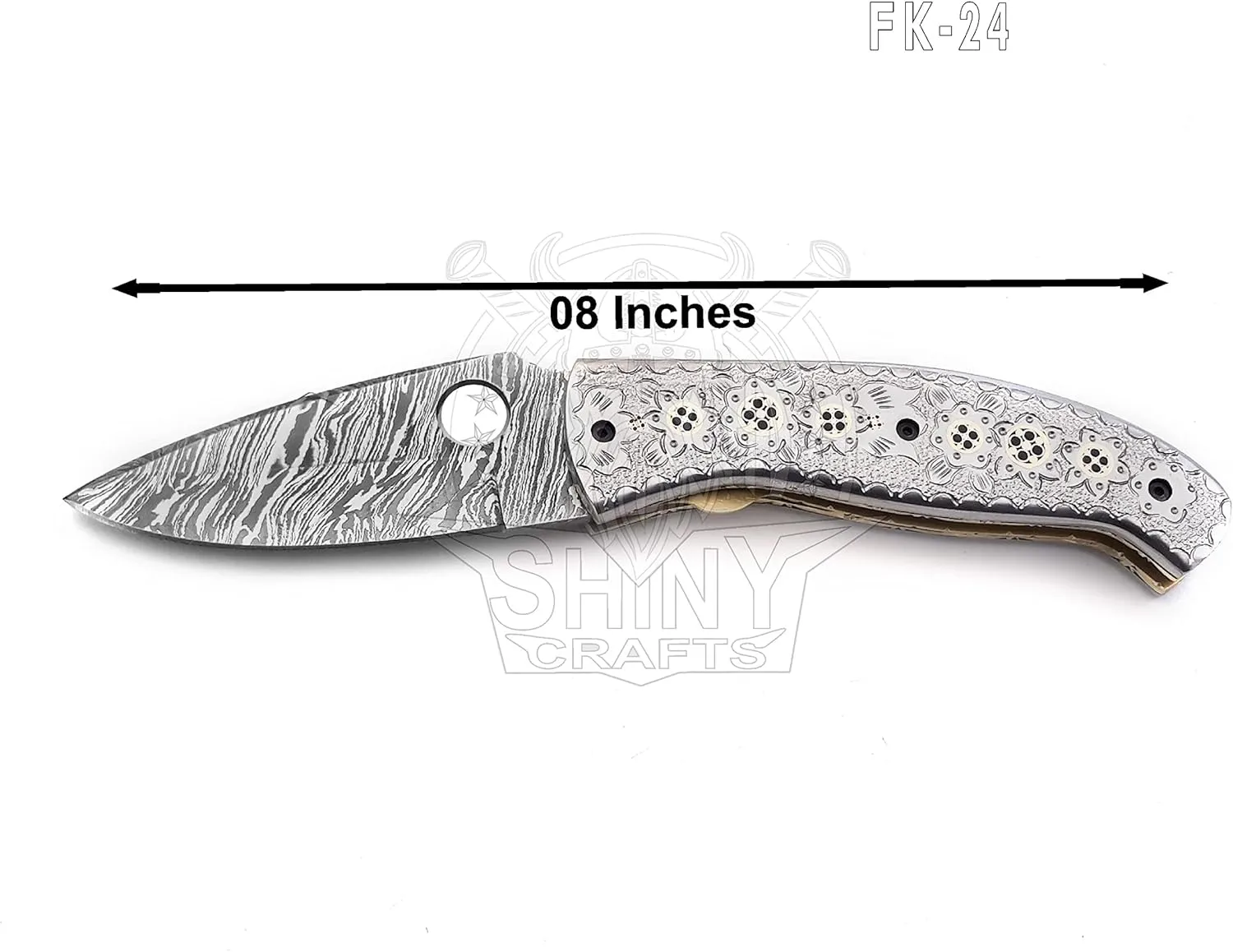 SHINY CRAFTS -Damascus Pocket Knife Knives For Men Tactical Knife OTF Knife- Handmade Folding & Pocket Knives Everyday Carry - PlainEdge - Leather Sheath (FK 08) (FK 24)