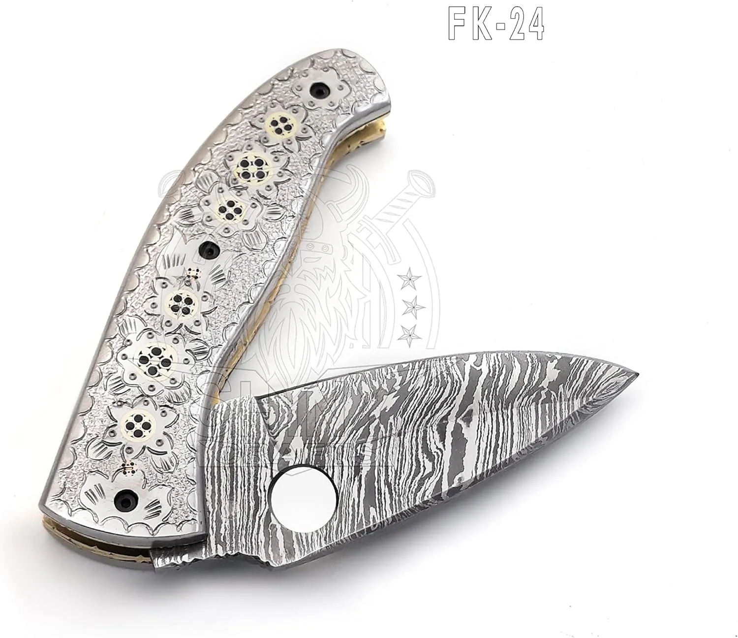 SHINY CRAFTS -Damascus Pocket Knife Knives For Men Tactical Knife OTF Knife- Handmade Folding & Pocket Knives Everyday Carry - PlainEdge - Leather Sheath (FK 08) (FK 24)