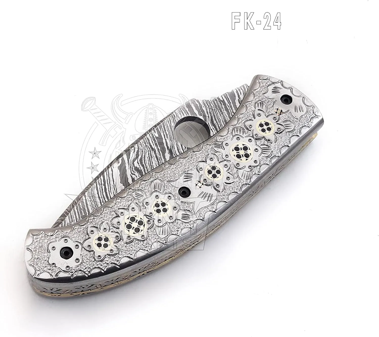SHINY CRAFTS -Damascus Pocket Knife Knives For Men Tactical Knife OTF Knife- Handmade Folding & Pocket Knives Everyday Carry - PlainEdge - Leather Sheath (FK 08) (FK 24)