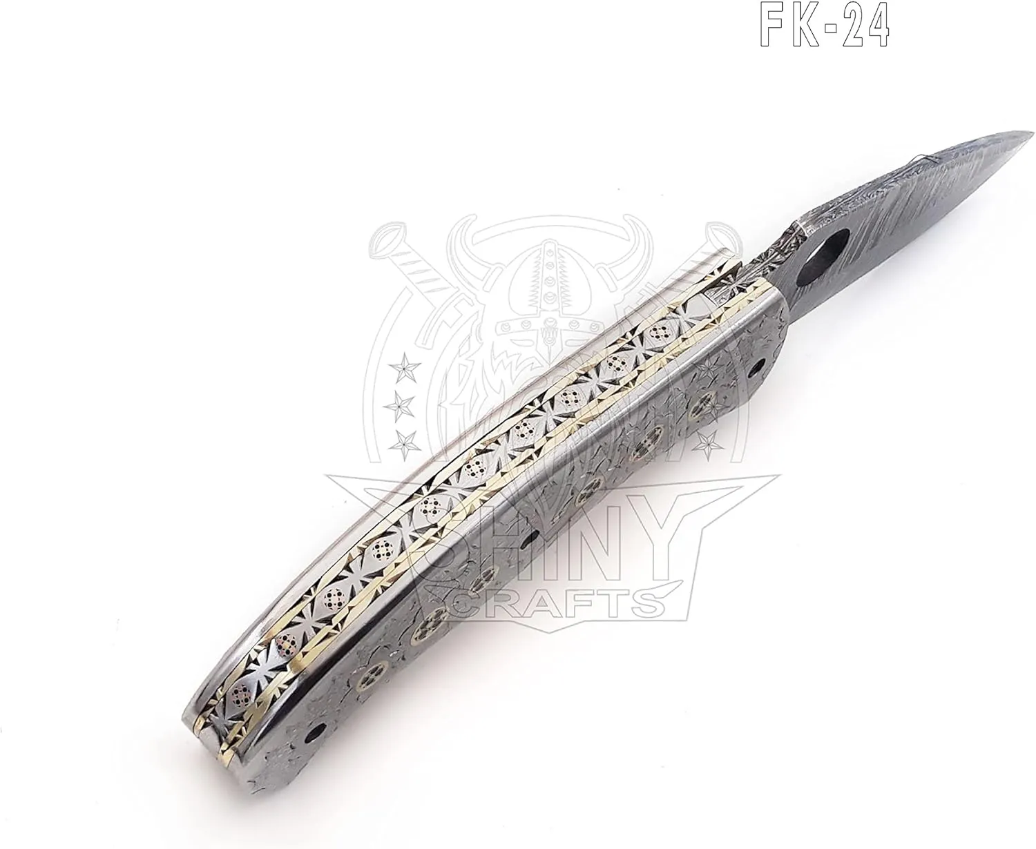 SHINY CRAFTS -Damascus Pocket Knife Knives For Men Tactical Knife OTF Knife- Handmade Folding & Pocket Knives Everyday Carry - PlainEdge - Leather Sheath (FK 08) (FK 24)