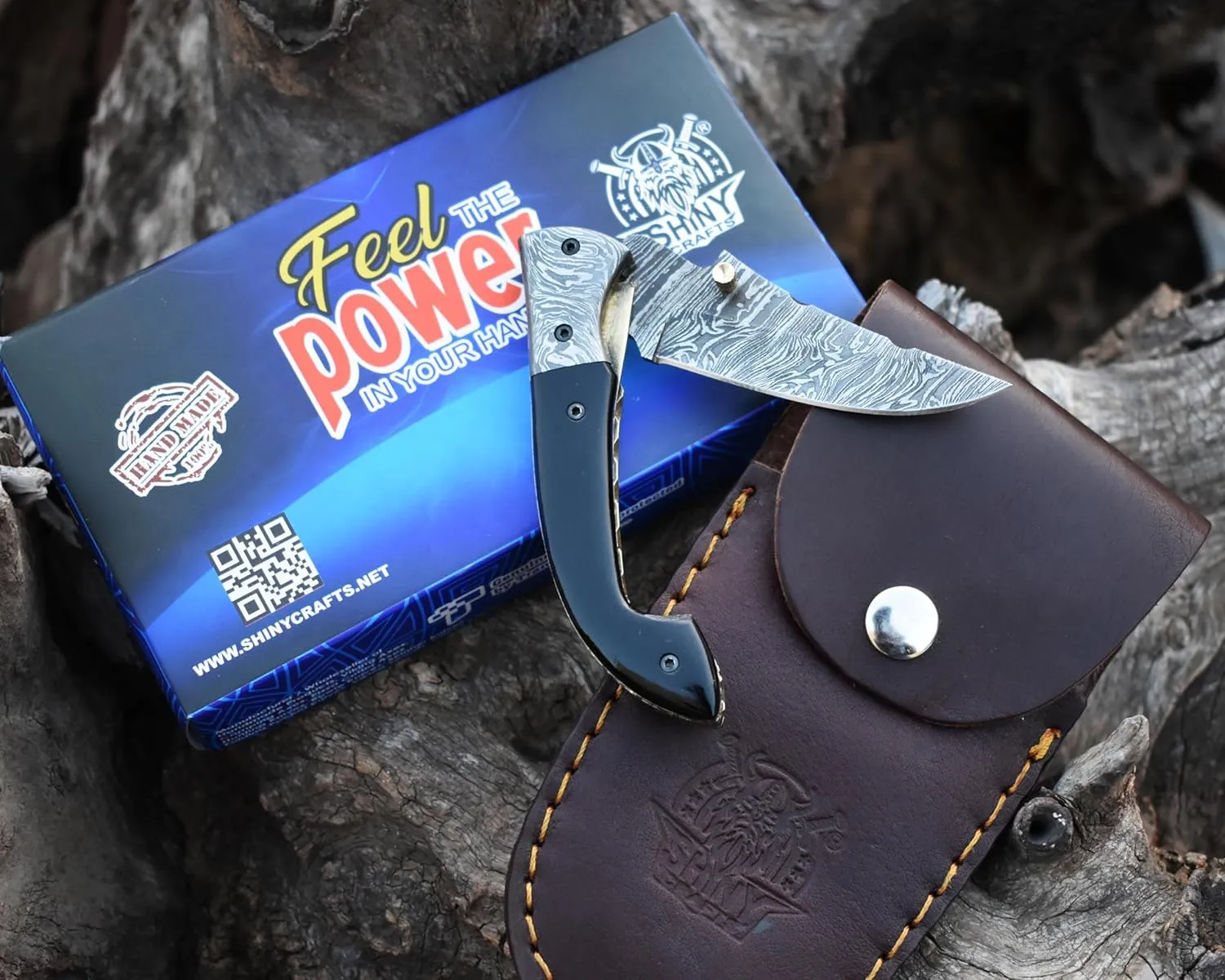 SHINY CRAFTS -Pocket Knives & Folding Knives Folding Knife Cool Pocket Knives-Tactical Pocket Knives Everyday Carry - PlainEdge - Leather Sheath (FK 10)