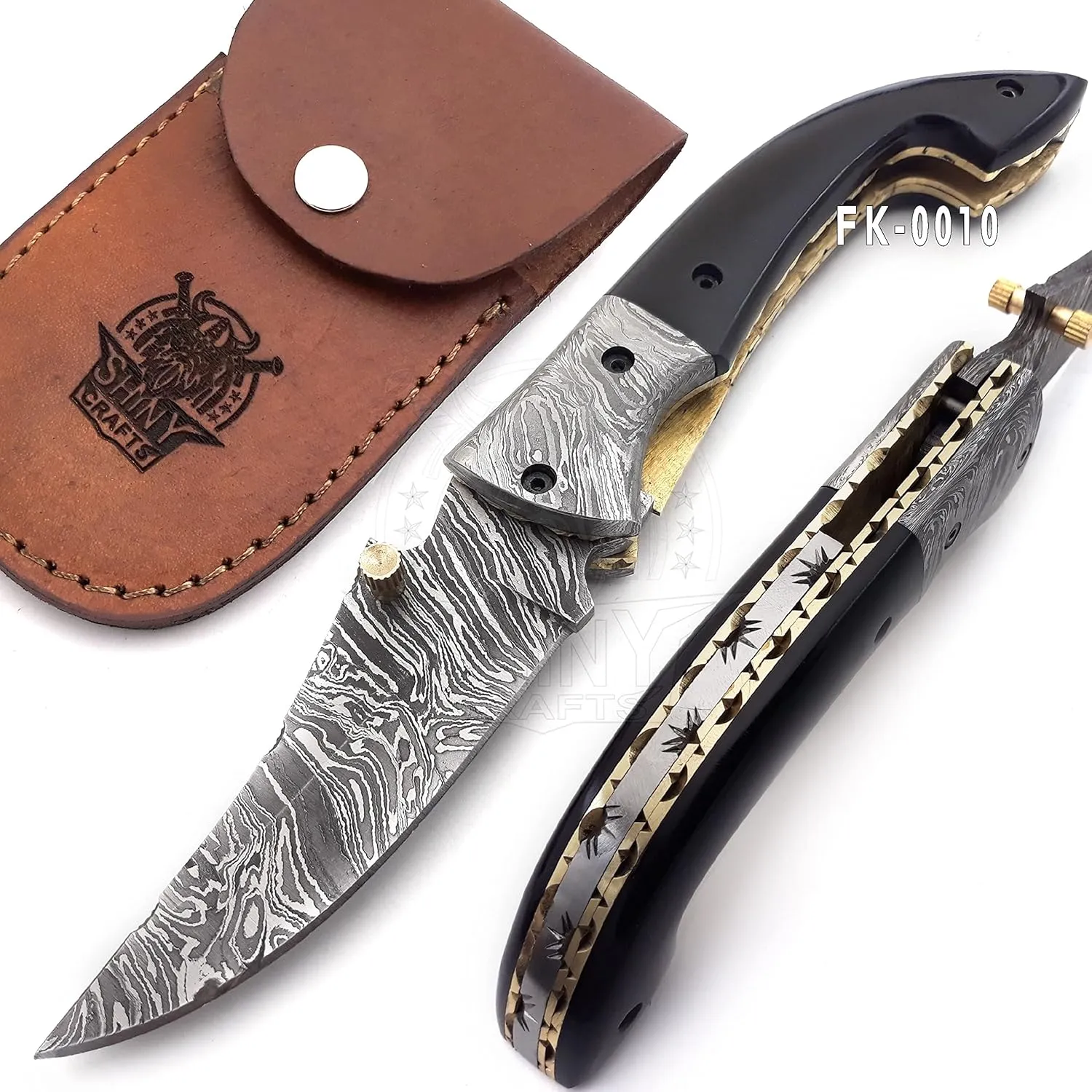 SHINY CRAFTS -Pocket Knives & Folding Knives Folding Knife Cool Pocket Knives-Tactical Pocket Knives Everyday Carry - PlainEdge - Leather Sheath (FK 10)