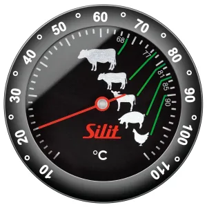 Silit Sensero Meat Thermometer Analogue 6.2 cm, Roasting Thermometer with Cooking Points Marking for Steak Beef Veal Lamb Pork Poultry Probe up to 110°C