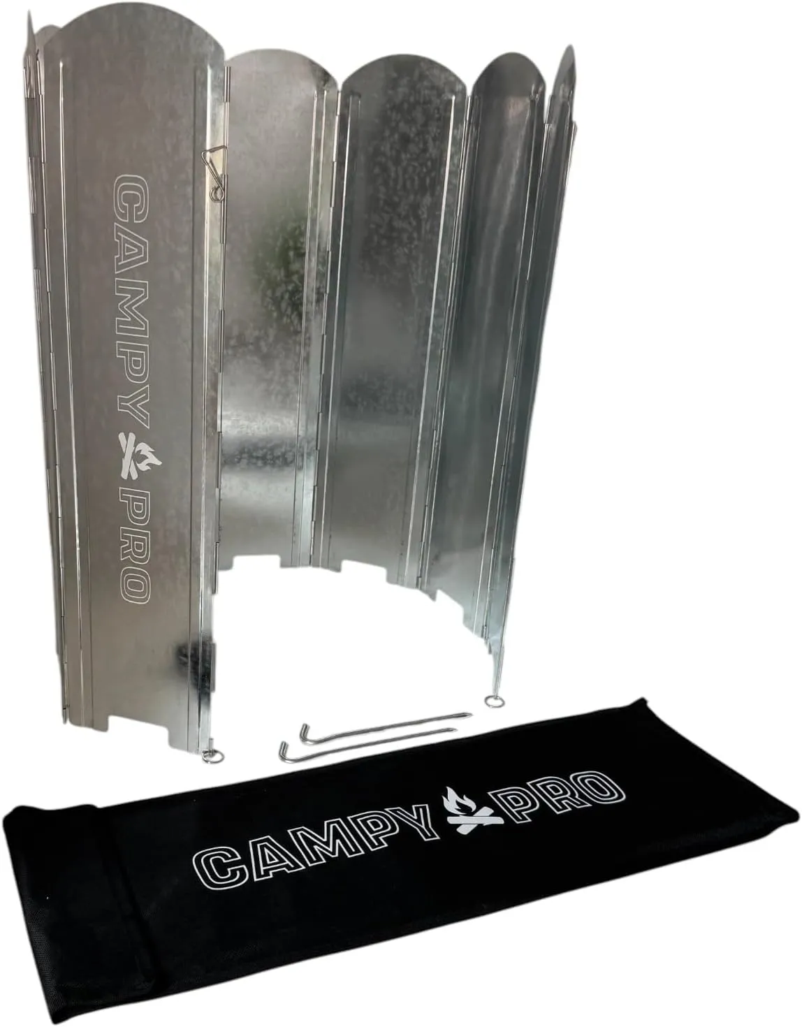 Silver Camping Stove Windscreen, Tall 8-Panel Foldable Wind Blocker with Stakes & Bag, 23.6inc (60cm) Portable Windshield for Campfire, Firepit, RV, Outdoor Cooking, Hiking, Picnic