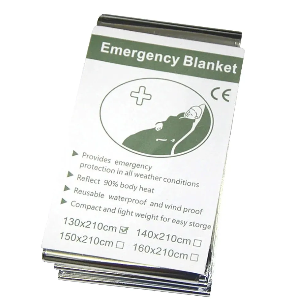 Silver Emergency Thermal Sleeping Bag Waterproof, Windproof, Reusable Survival Blanket