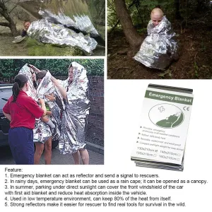 Silver Emergency Thermal Sleeping Bag Waterproof, Windproof, Reusable Survival Blanket