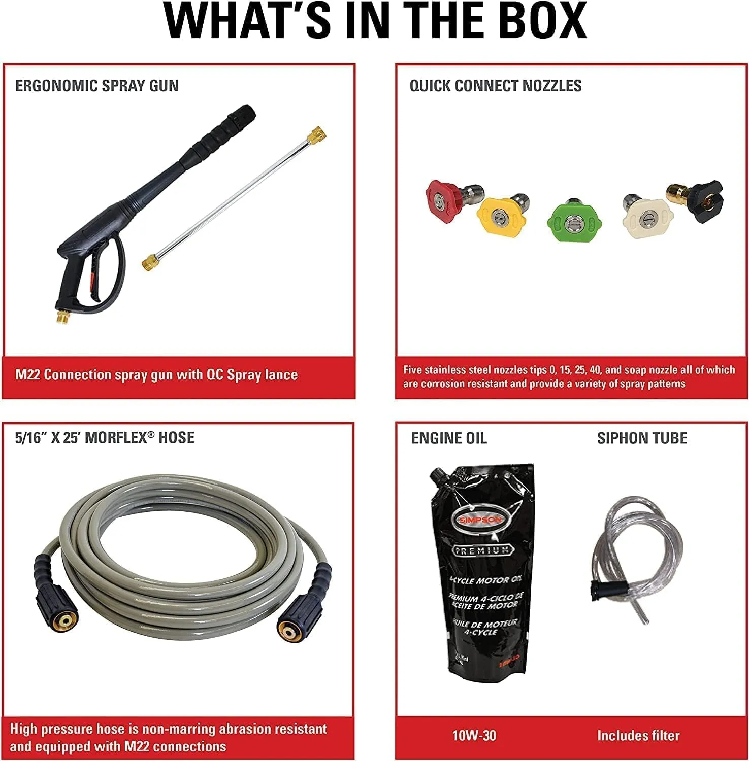 SIMPSON Cleaning PS3228 PowerShot 3300 PSI Gas Pressure Washer, 2.5 GPM, Honda GX200 Engine, Includes Spray Gun and Extension Wand, 5 QC Nozzle Tips, 5/16-inch x 25-foot MorFlex Hose, 49-State