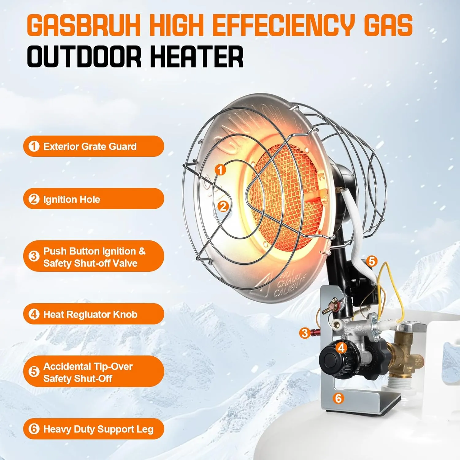 Single Tank Top Propane Radiant Heater With Windproof Lighter,18,000 BTU Portable with 3 Heating Modes, Shut-off Valve and Tip-over Switch for Outdoor, Garage, Patio, RV(CSA)