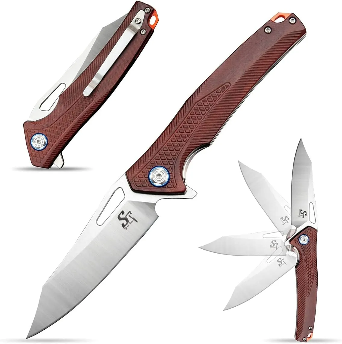 Sitivien ST219 Folding Knife, 9Cr18Mov Steel Dalbergia Handle Outdoor EDC Tool Knife for Outdoor Camping,Hunting