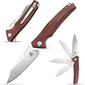 Sitivien ST219 Folding Knife, 9Cr18Mov Steel Dalbergia Handle Outdoor EDC Tool Knife for Outdoor Camping,Hunting