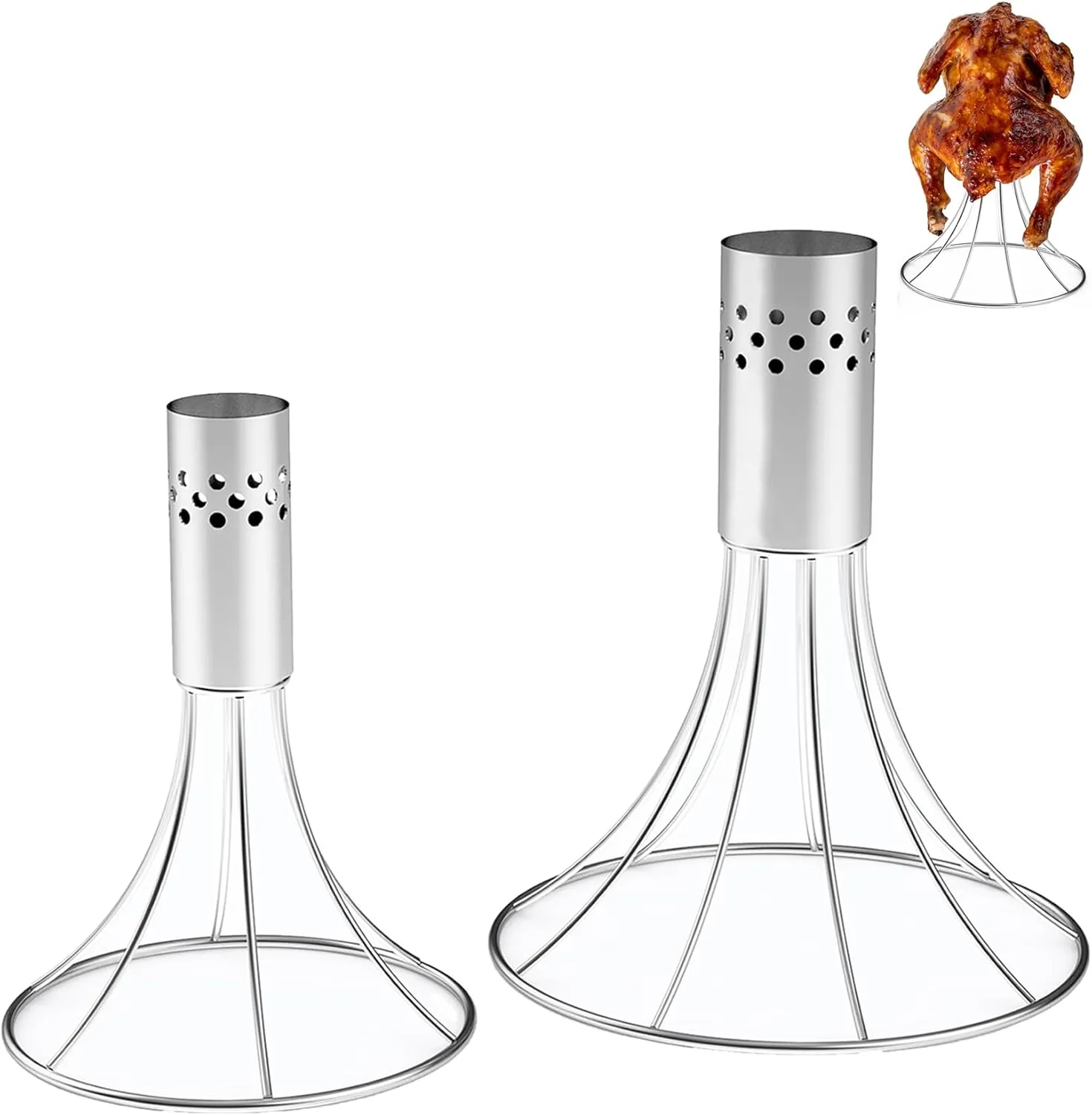 Skyflame Beer Can Chicken Holder for Smokers and Grills, 2 Pack Stainless Steel Whole Chicken Rack for Roasting and Grilling,Compatible with Weber/Big Green Egg