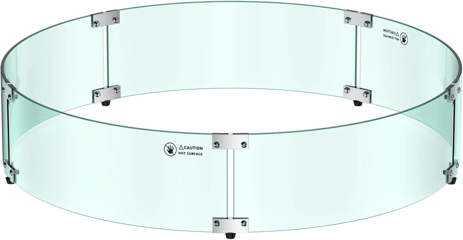 Skyflame Fire Pit Glass Wind Guard Round, 33 x 7 inches Tempered Glass Flame Shield, Fits 31” Round Fire Pit Burner Pans, Fire-Resistant Windscreen Set