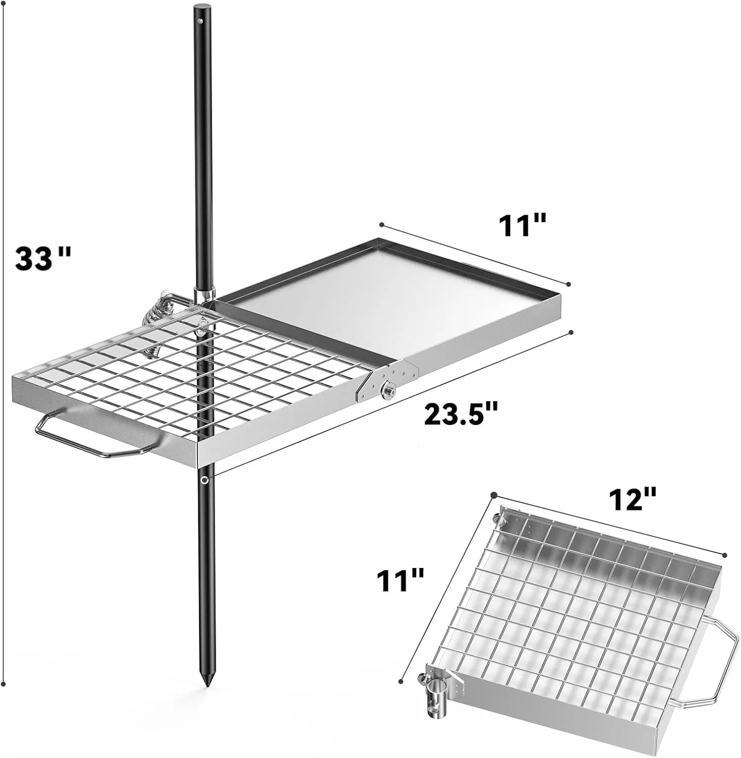 Skyflame Swivel Campfire Grill, 2 in 1 Stainless Steel Folding Camping Grill Grate and Griddle with Carrying Bag, Adjustable Campfire Grill for Fire Pit, Outdoor Open Flame Cooking