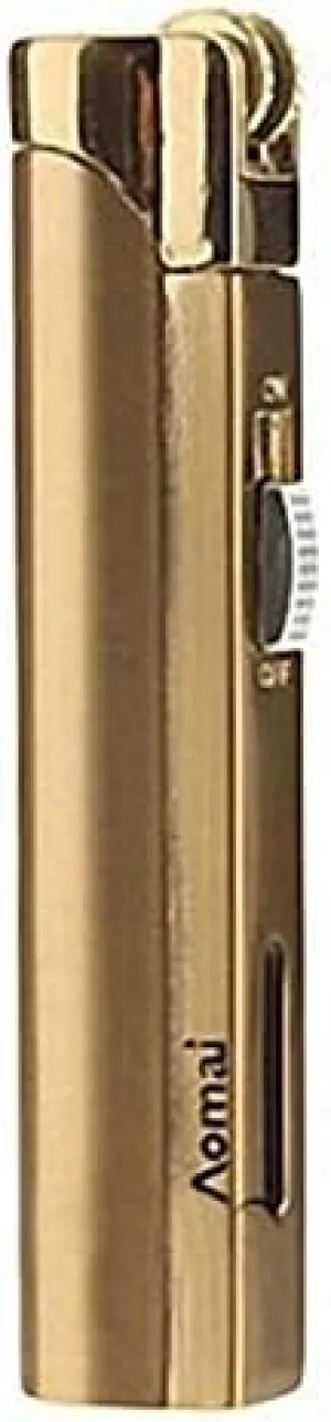 Slim Metal Jet Torch Flame Lighter Grinding Flint Butane Gas Windproof Cigarette Lighter - Gold