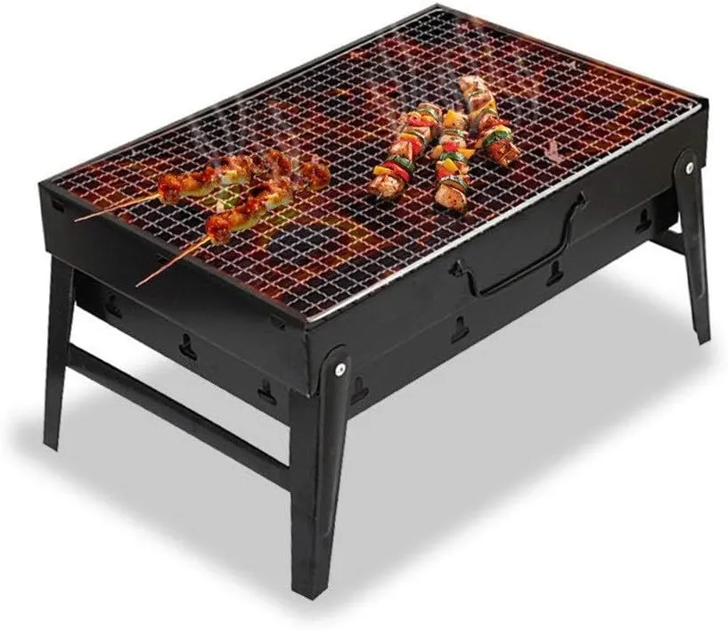 Small Outdoor Barbecue Stove Charcoal BBQ Grill Patio Camping Picnic Burner Foldable Portable Grills, Black