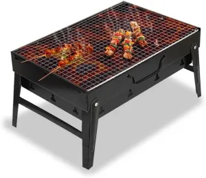 Small Outdoor Barbecue Stove Charcoal BBQ Grill Patio Camping Picnic Burner Foldable Portable Grills, Black
