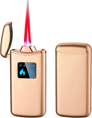 Smart Butane Lighter, Voice-Activated Sensor Torch Lighter with 4 Ignition Modes, Windproof Red Flame Refillable Lighters (Without Fuel) (Gold Sand)