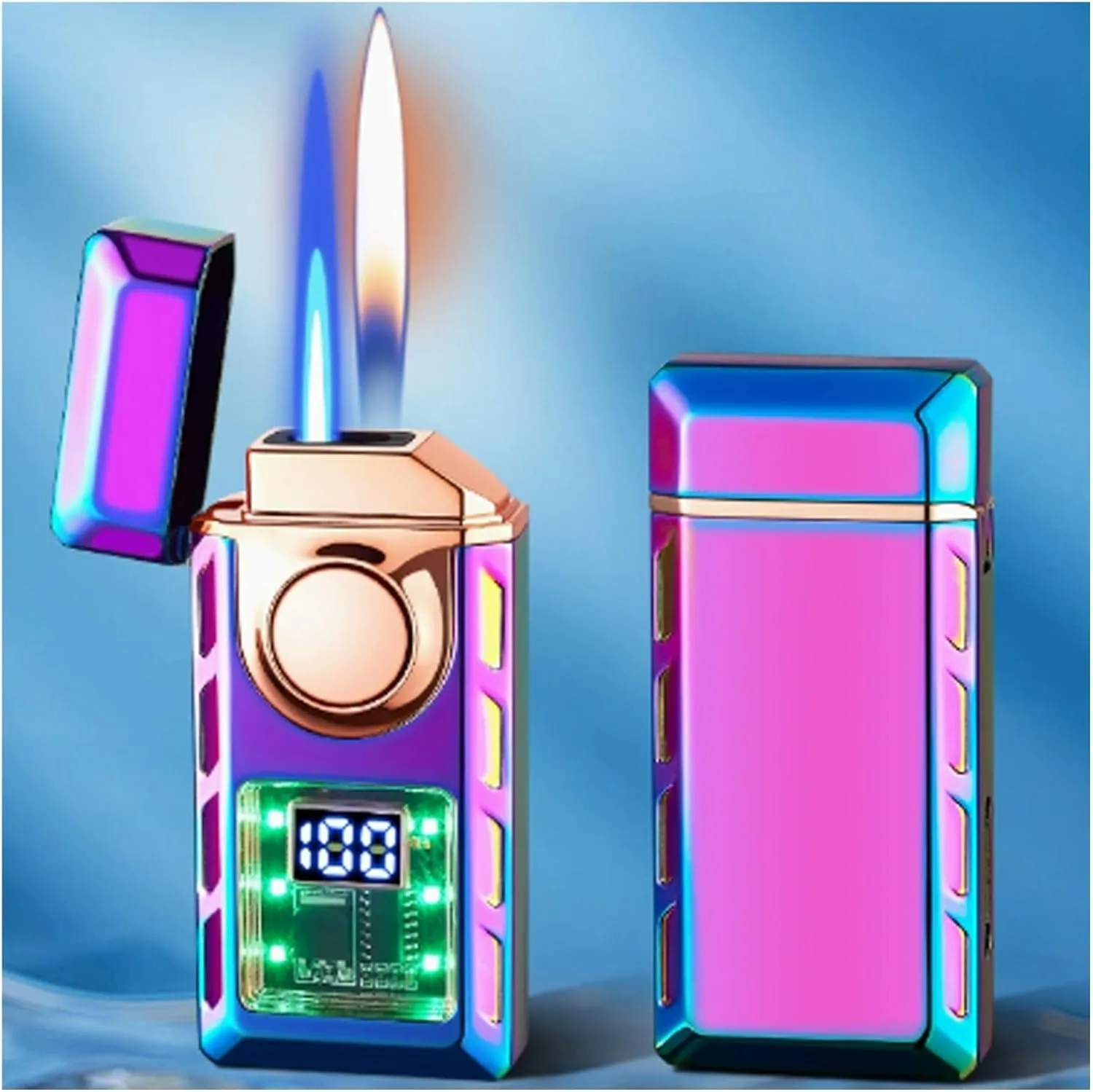 Smart Voice-Activated Windproof Lighter, Two Flame Modes, Adjustable Flame, Butane Refillable, Visible Butane Level, Portable, Colored Ice