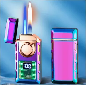 Smart Voice-Activated Windproof Lighter, Two Flame Modes, Adjustable Flame, Butane Refillable, Visible Butane Level, Portable, Colored Ice