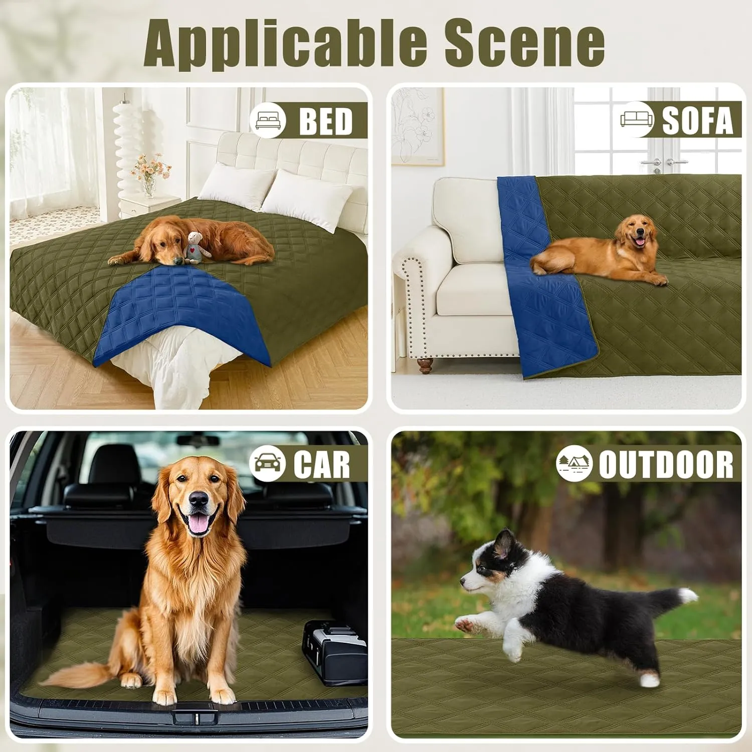 Smiry Waterproof Dog Bed Cover Blanket 30x70, Soft Reversible Pet Blanket, Washable Leakproof Cats Dogs Couch Cover for Sofa, Couch, Furniture, Green/Navy