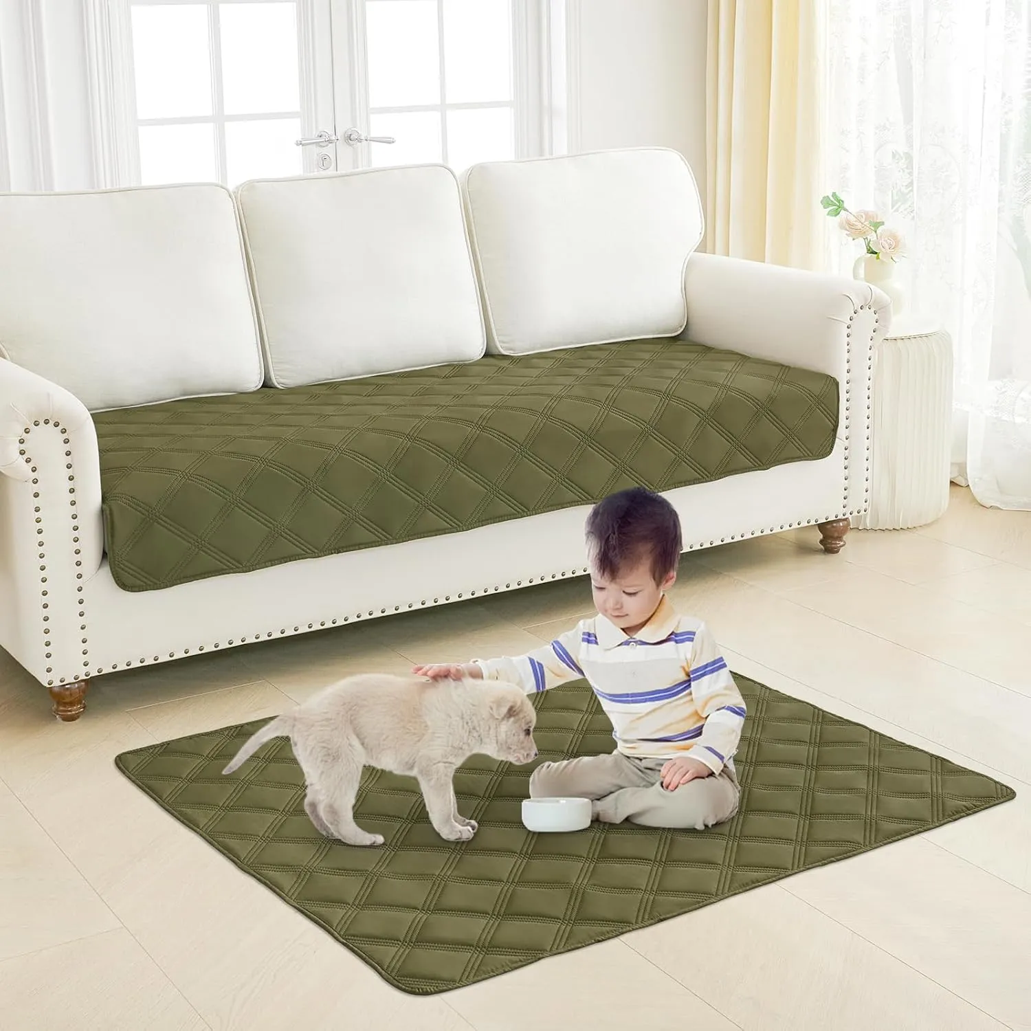 Smiry Waterproof Dog Bed Cover Blanket 30x70, Soft Reversible Pet Blanket, Washable Leakproof Cats Dogs Couch Cover for Sofa, Couch, Furniture, Green/Navy