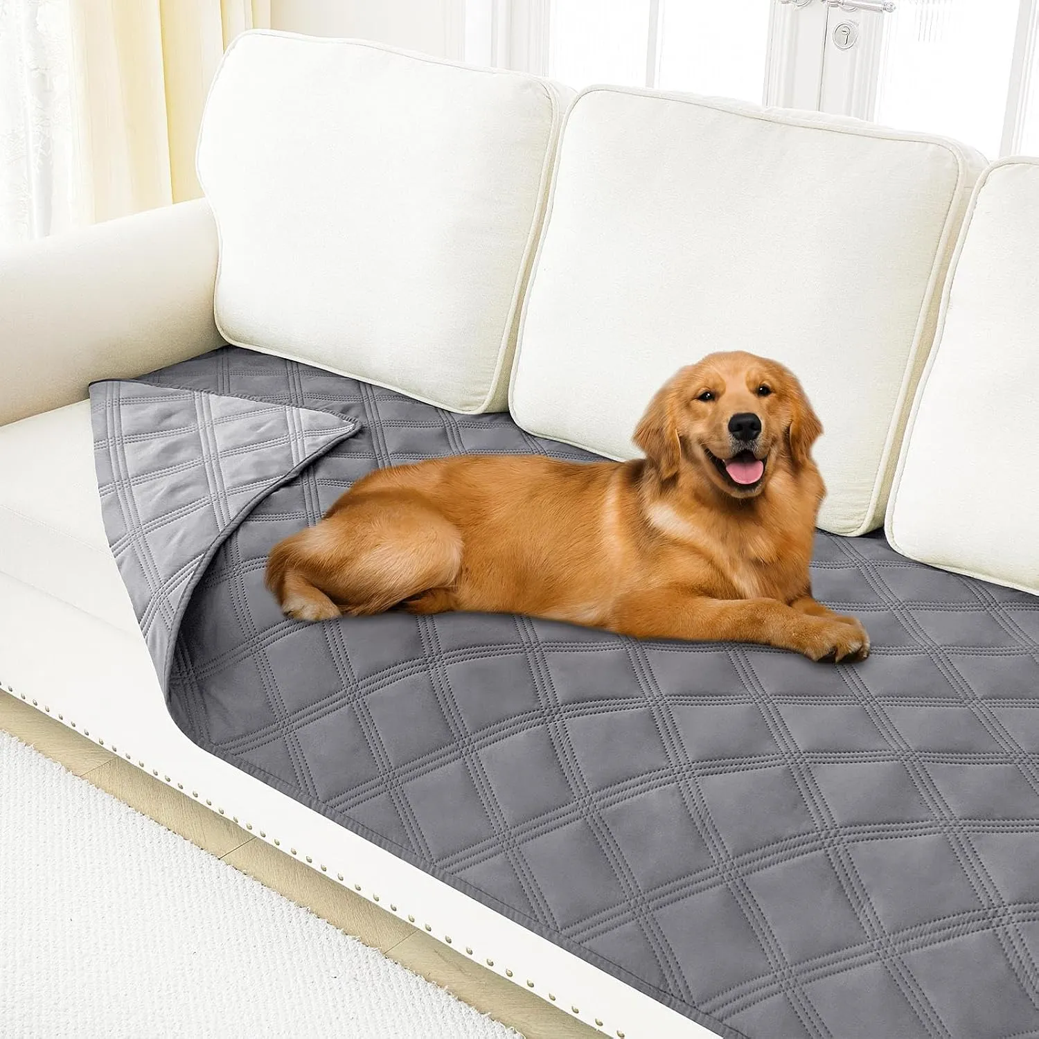 Smiry Waterproof Dog Bed Cover Blanket 30x70, Soft Reversible Pet Blanket, Washable Leakproof Cats Dogs Couch Cover for Sofa, Couch, Furniture, Grey/Light Grey