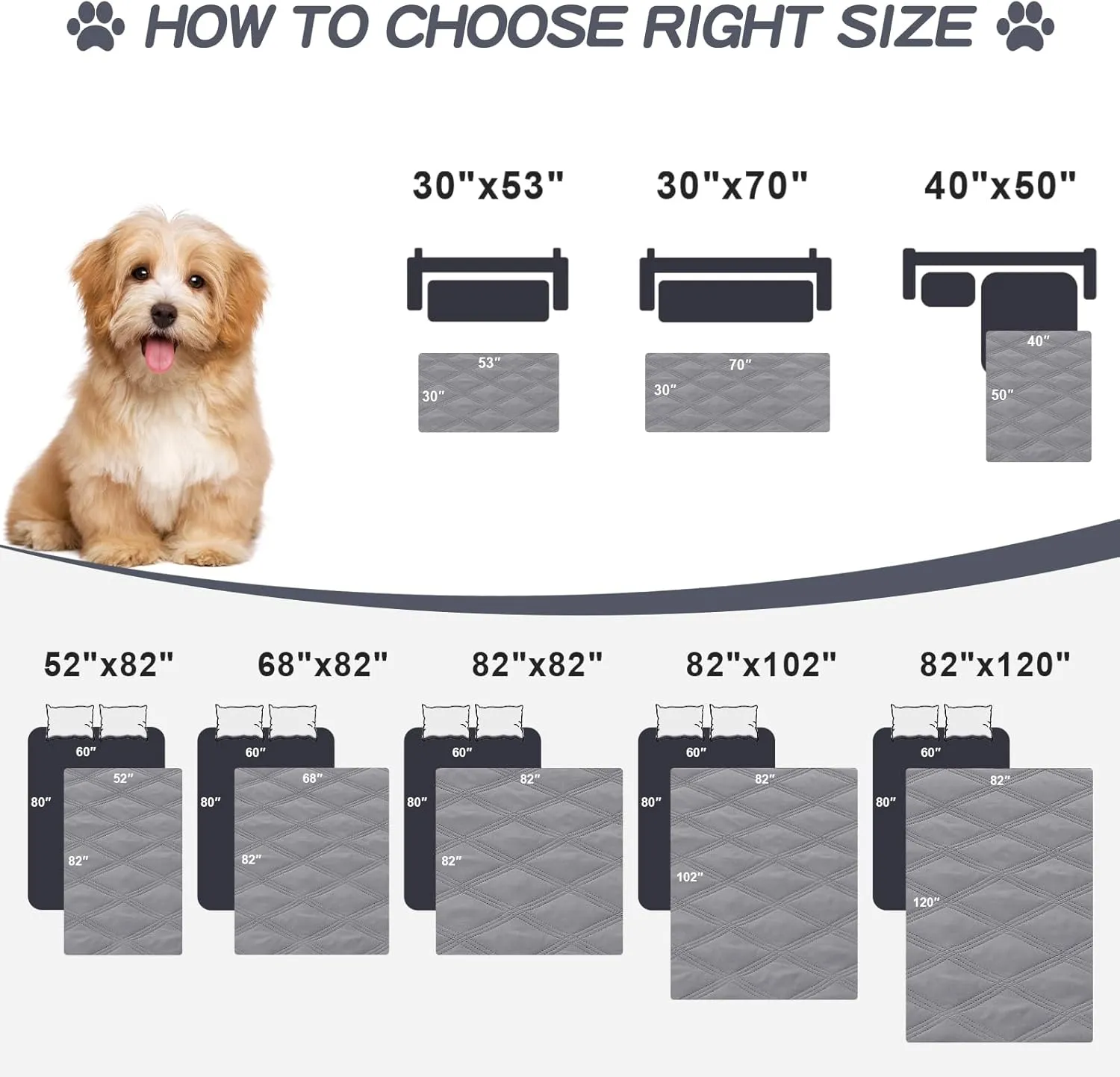 Smiry Waterproof Dog Bed Cover Blanket 30x70, Soft Reversible Pet Blanket, Washable Leakproof Cats Dogs Couch Cover for Sofa, Couch, Furniture, Grey/Light Grey