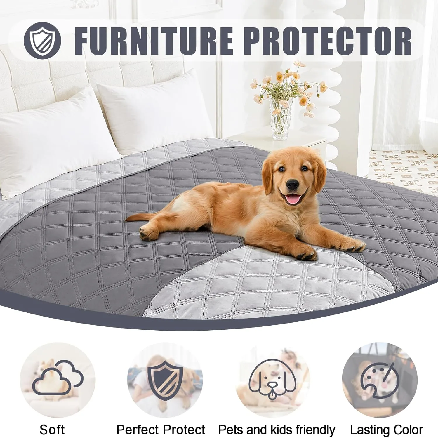 Smiry Waterproof Dog Bed Cover Blanket 30x70, Soft Reversible Pet Blanket, Washable Leakproof Cats Dogs Couch Cover for Sofa, Couch, Furniture, Grey/Light Grey