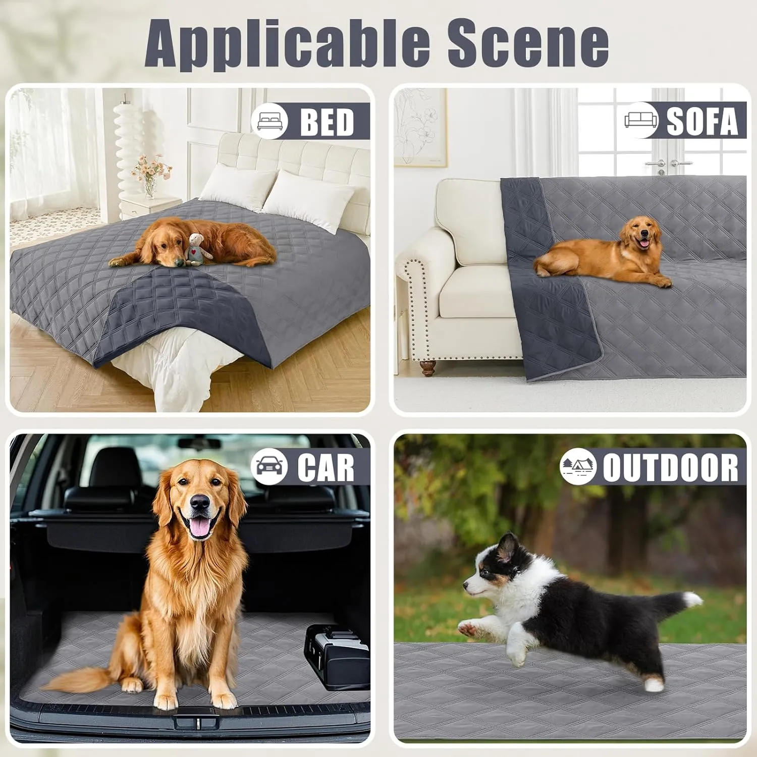 Smiry Waterproof Dog Bed Cover Blanket 52x82, Soft Reversible Pet Blanket, Washable Leakproof Cats Dogs Couch Cover for Sofa, Couch, Furniture, Grey/Dark Grey