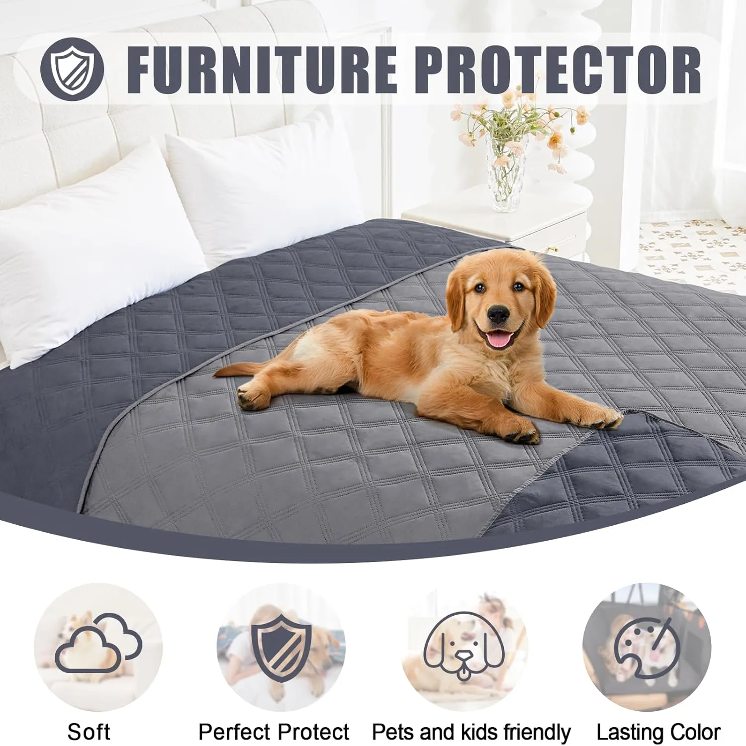 Smiry Waterproof Dog Bed Cover Blanket 52x82, Soft Reversible Pet Blanket, Washable Leakproof Cats Dogs Couch Cover for Sofa, Couch, Furniture, Grey/Dark Grey