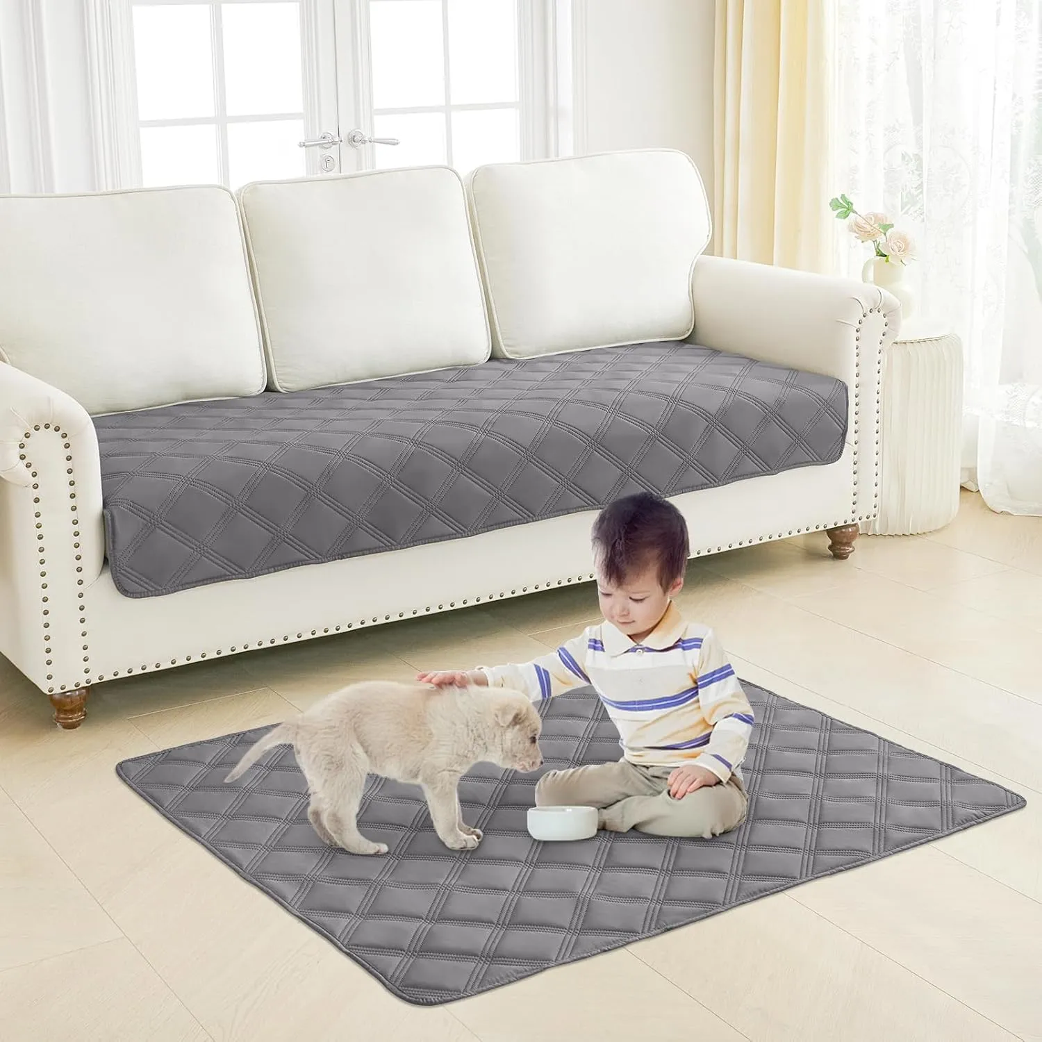 Smiry Waterproof Dog Bed Cover Blanket 52x82, Soft Reversible Pet Blanket, Washable Leakproof Cats Dogs Couch Cover for Sofa, Couch, Furniture, Grey/Dark Grey