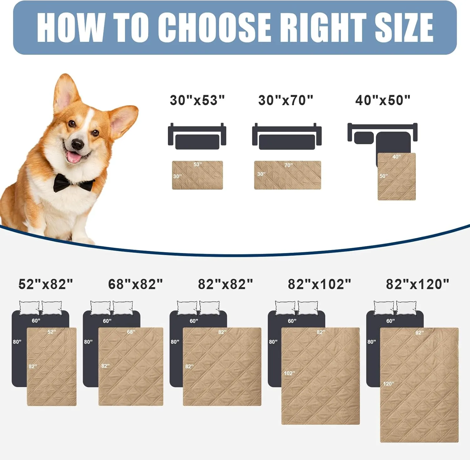 Smiry Waterproof Dog Blanket, Reversible Dog Bed Cover Pet Blanket, Soft Pet Couch Covers for Sofa Washable, Bed Couch Sofa Furniture Protector for Puppy Cat Kids (30"x70", Camel/Beige)