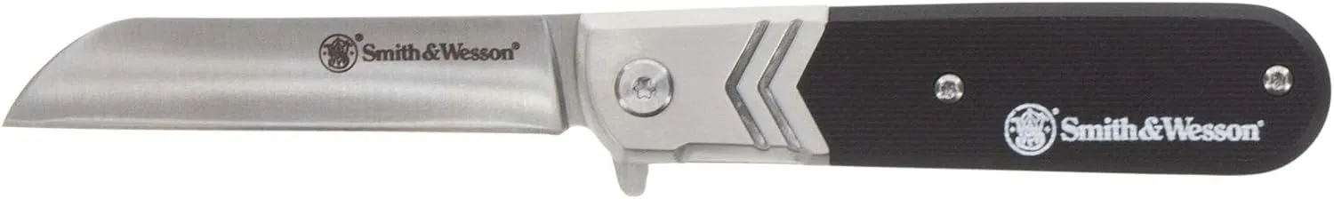 Smith & Wesson Executive Barlow 6.25in S.S. Assisted Opening Knife with 2.75in Sheepsfoot Blade and G10 Handle for Outdoor, Tactical, Survival and EDC,Black