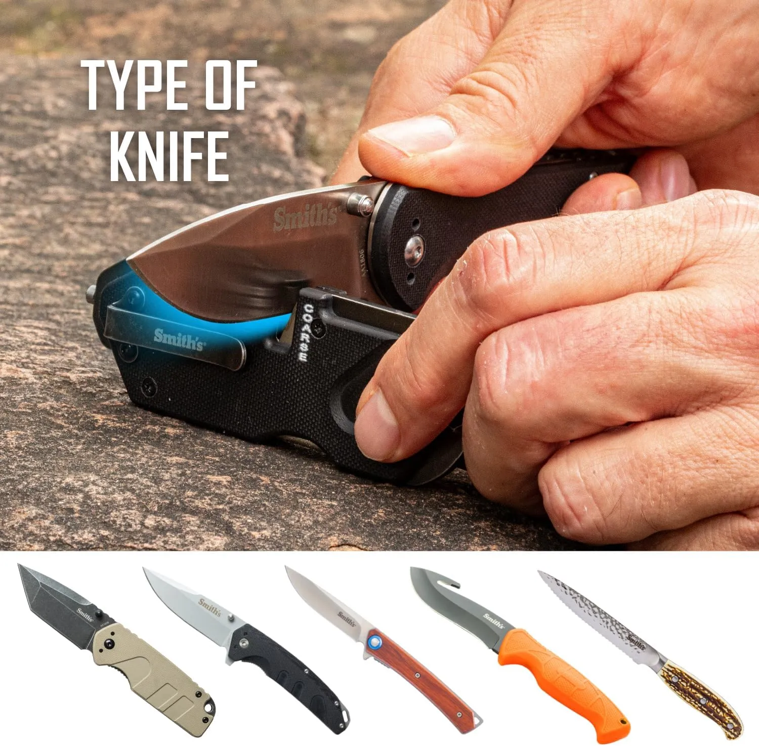 Smith’s Pocket Pal Tactical Knife Sharpener - 2 Stage Sharpener & Diamond Sharpening Rod - Pocket Clip - Outdoor Hunting Knife & Hook Sharpener - Compact & Lightweight