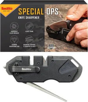 Smith’s Pocket Pal Tactical Knife Sharpener - 2 Stage Sharpener & Diamond Sharpening Rod - Pocket Clip - Outdoor Hunting Knife & Hook Sharpener - Compact & Lightweight