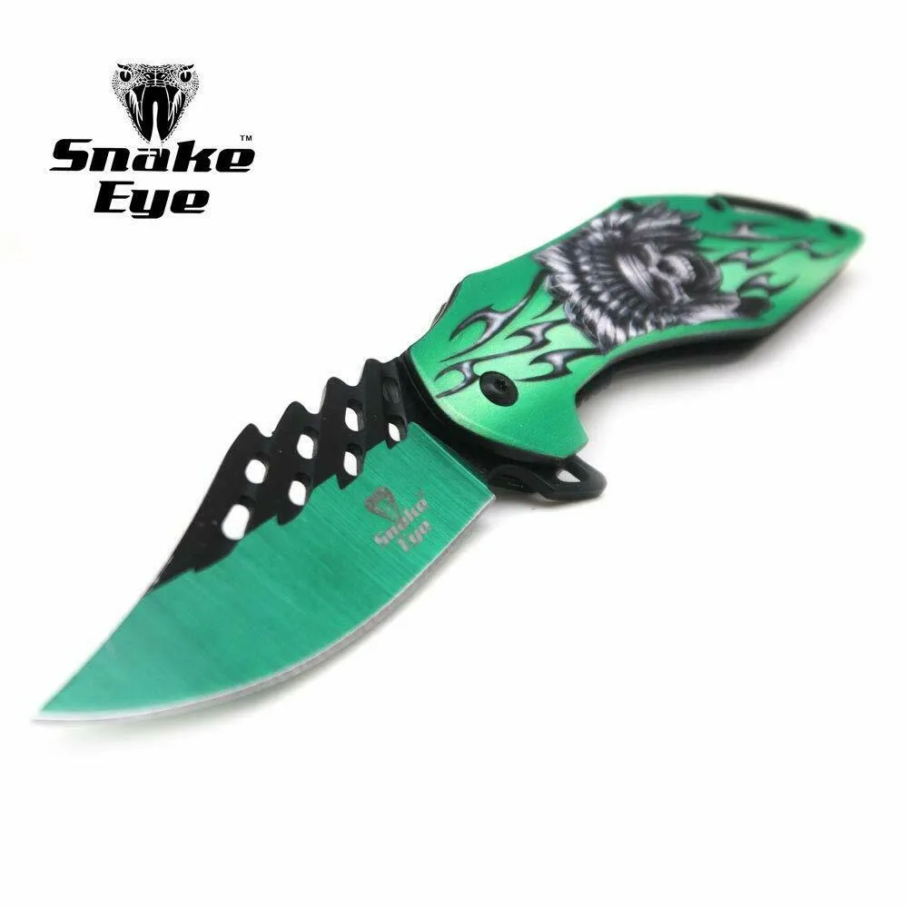 Snake Eye Tactical Every Day Carry Fantasy Skull Design Folding Knife