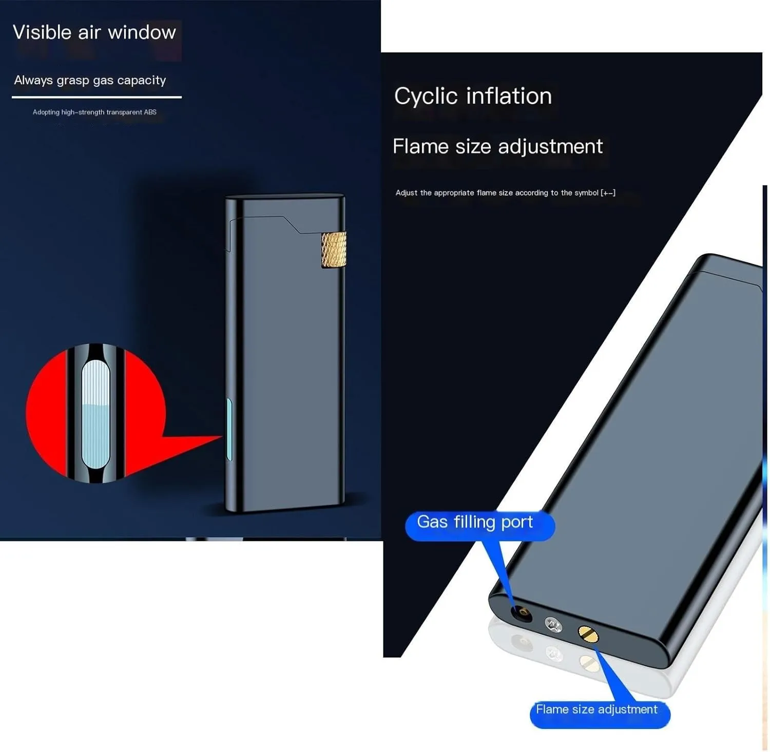 Soft Flame Lighter,Refillable Lighters，Wheel Flint Ignition Portable Slim Lighter Adjustable Flame,Birthday Gifts for Men Dad Husband(Without Gas) (Color : Gold Silver)