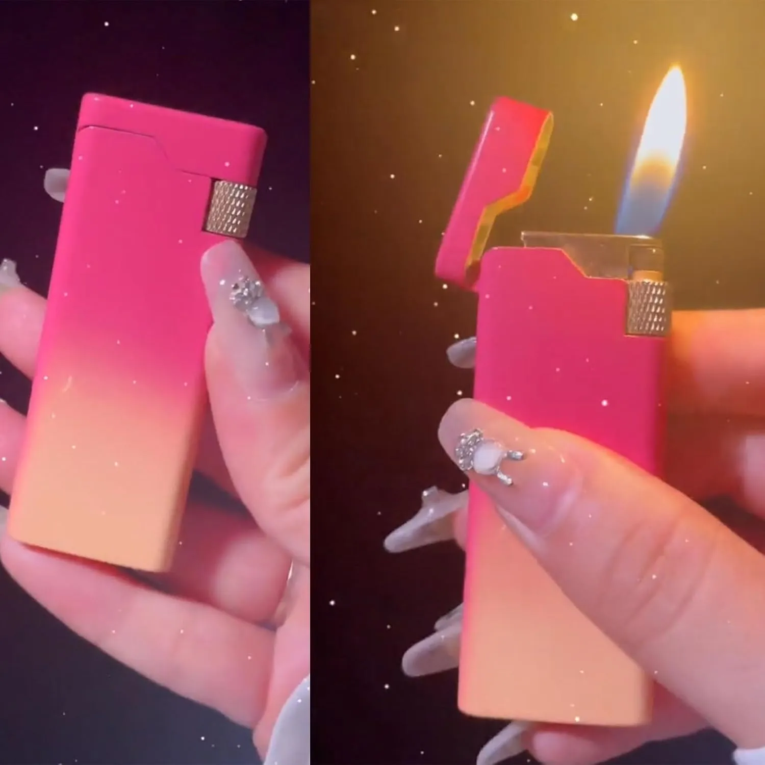 Soft Flame Lighter,Refillable Lighters，Wheel Flint Ignition Portable Slim Lighter Adjustable Flame,Birthday Gifts for Men Dad Husband(Without Gas) (Color : Gold Silver)