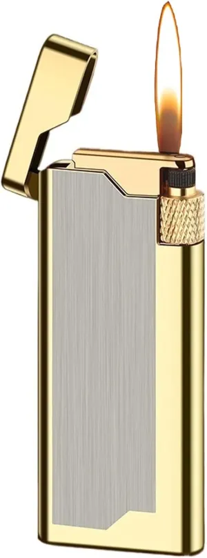 Soft Flame Lighter,Refillable Lighters，Wheel Flint Ignition Portable Slim Lighter Adjustable Flame,Birthday Gifts for Men Dad Husband(Without Gas) (Color : Gold Silver)