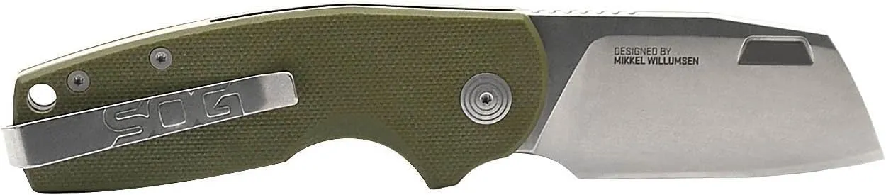 SOG Stout FLK Cleaver Daily Carry Folding Knives | G10 & Steel Handle | CRYO D2 Steel Blade | Short-Blade Frame Lock Folder