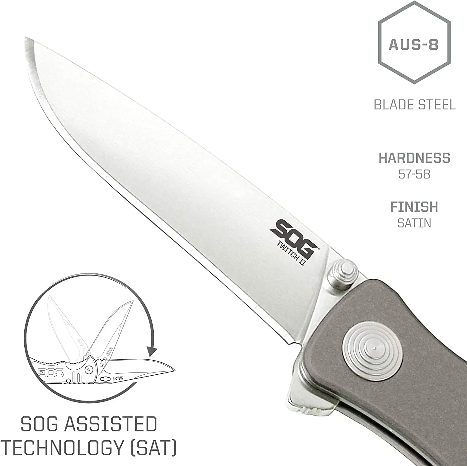 SOG Twitch II Drop Point 2.65in Everyday Carry Portable Compact Well-Rounded Camping Pocket Folding Knife | AUS-8 Steel Blade