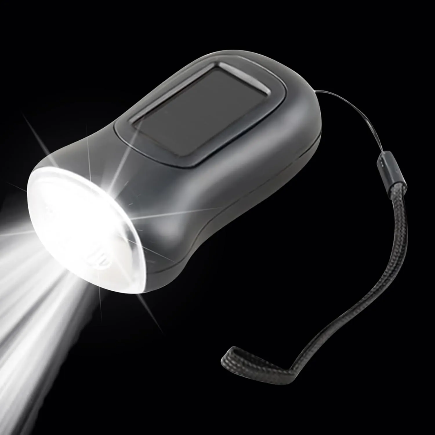 Solar Torch, Hand Crank Torch, LED Cranked Flashlight 9x5x3.4cm/3.54x1.97x1.34 Inches Compact with Strap/Versatile Use & Waterproof for Hiking Hunting Tent Lighting Boating