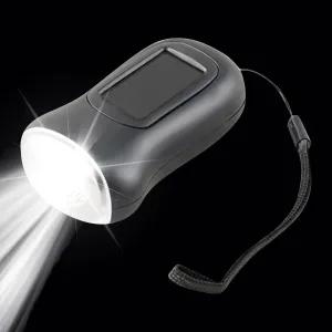 Solar Torch, Hand Crank Torch, LED Cranked Flashlight 9x5x3.4cm/3.54x1.97x1.34 Inches Compact with Strap/Versatile Use & Waterproof for Hiking Hunting Tent Lighting Boating