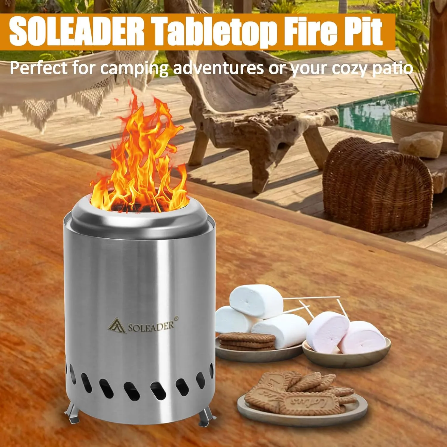 SOLEADER Tabletop Fire Pit 7.9 x 5.5in,Smokeless Firepit with Stand,Stainless Steel Mini Fire Pit for Indoor Outdoor,Portable Camping Stove,Removable Ashtray,Fueled by Pellets or Wood,with Travel Bag
