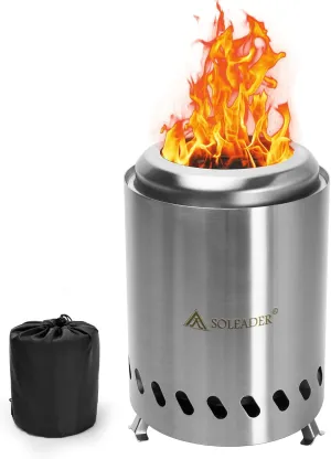 SOLEADER Tabletop Fire Pit 7.9 x 5.5in,Smokeless Firepit with Stand,Stainless Steel Mini Fire Pit for Indoor Outdoor,Portable Camping Stove,Removable Ashtray,Fueled by Pellets or Wood,with Travel Bag