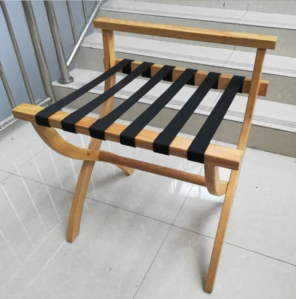Solid Wood Folding Luggage Rack, Hotel Bedroom Suitcase Support Stand with Backrest, Travel Bag Storage Holder, Room Furniture Landing Shelf